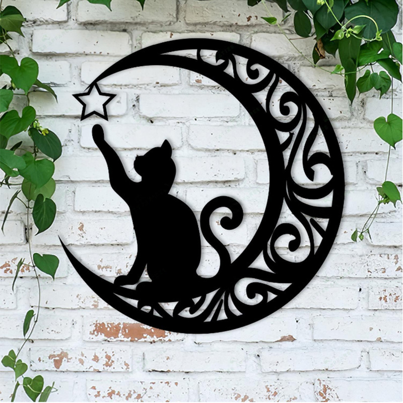 现货Moon Black Cat金属月亮猫摘星猫剪影墙饰室内装饰工艺品批发