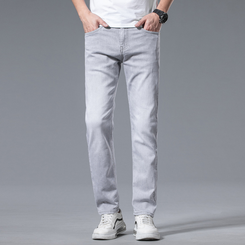 Spring and summer high-end trendy jeans for men, elastic and slimming, small feet casual, 2024 trendy brand long pants for men, 6820