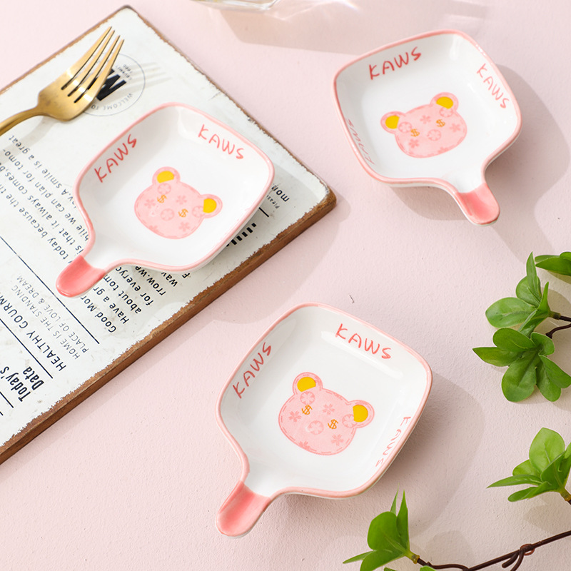 [3 Sets] Home Internet Red Cartoon Girl Heart Cute Pink Violence Bear Ceramic Dipping Saucer Set Specification drawing