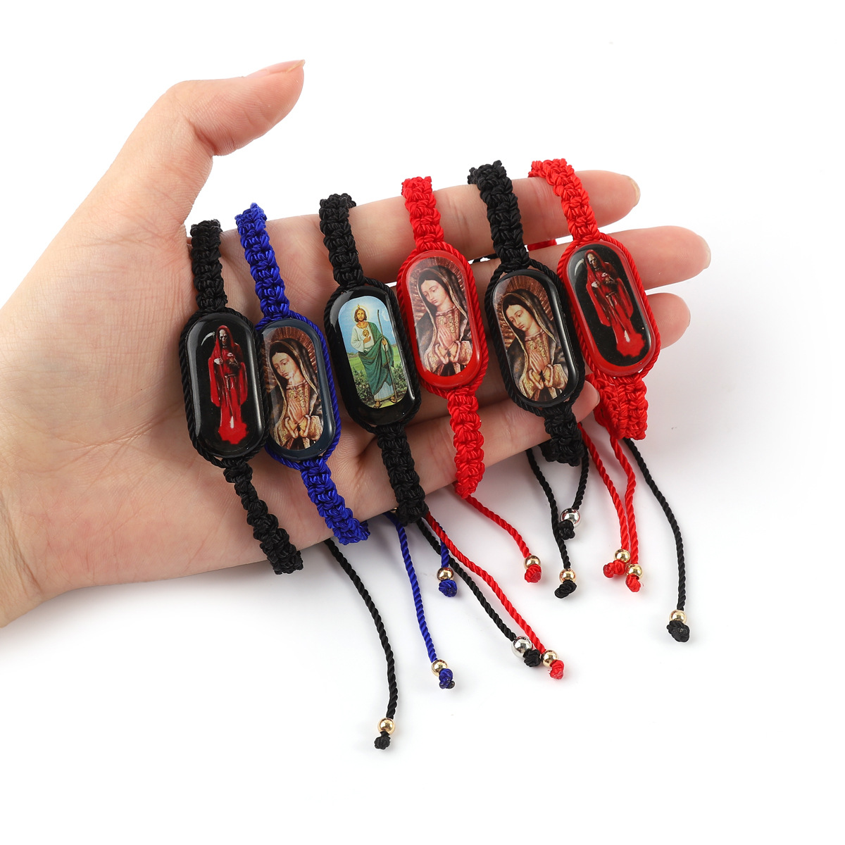 Amazon cross-border best-selling oval-shaped wooden oil-dripping Virgin Mary woven bracelet