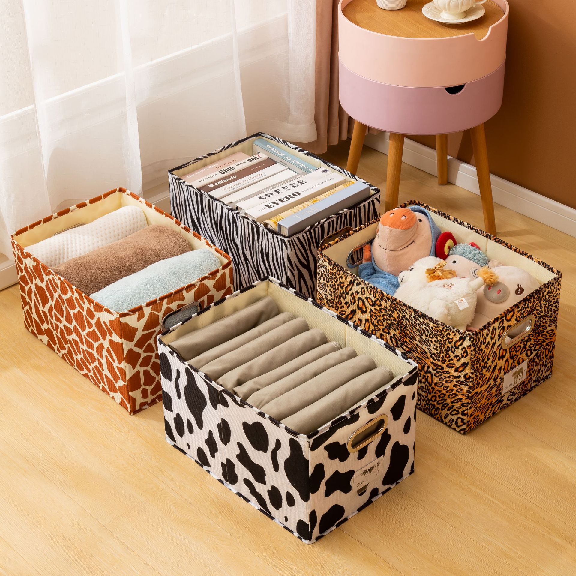 2023 Cationic Open Drawer Storage Box Animal Print Cow Pants Storage Box Clothing Storage Box Application Scenario