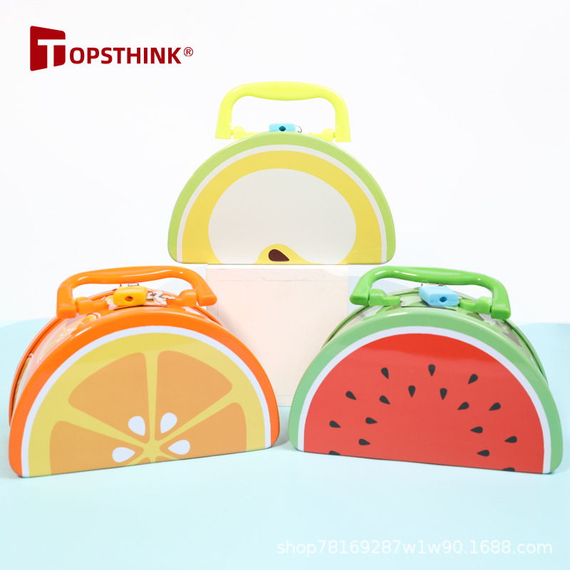 小灵精 品牌大容量手提水果储蓄罐西瓜柠檬造型儿童带锁存钱罐安全书本保险柜