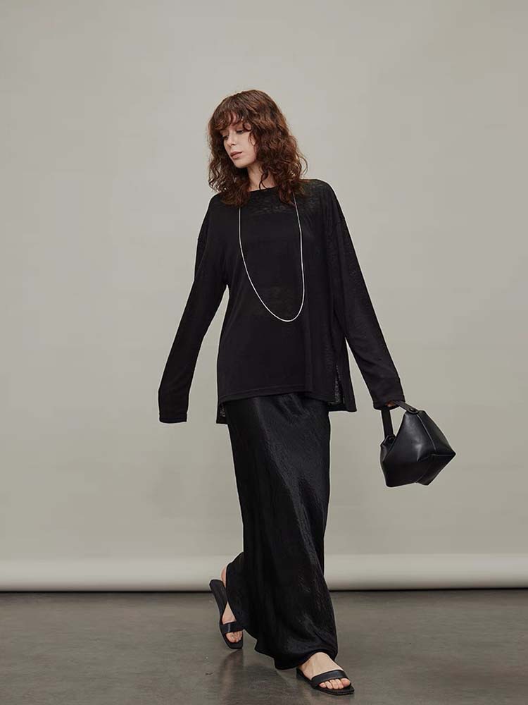 Four Beauties Minimalist row Tencel Fine Nude Feel deconstructed oversized bat sleeve slimming Sun Protection T-shirt for Women 7805 pic 27