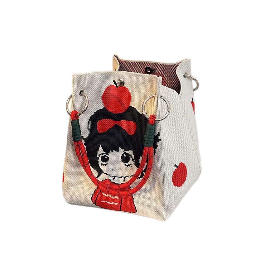 Factory direct sales cross-border new flower-knitted bucket bag as a souvenir gift bag, eco-friendly hand-held knitted bag for teachers, bucket bag for street vending, retail and wholesale, popular student small bag, fresh and artistic style, versatile crossbody bag for girls Item Picture