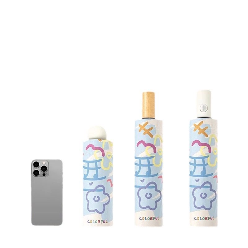 Fresh Umbrella, women's all-weather automatic umbrella, folding sun umbrella, sun protection and UV protection, small black rubber sunshade umbrella Item Picture