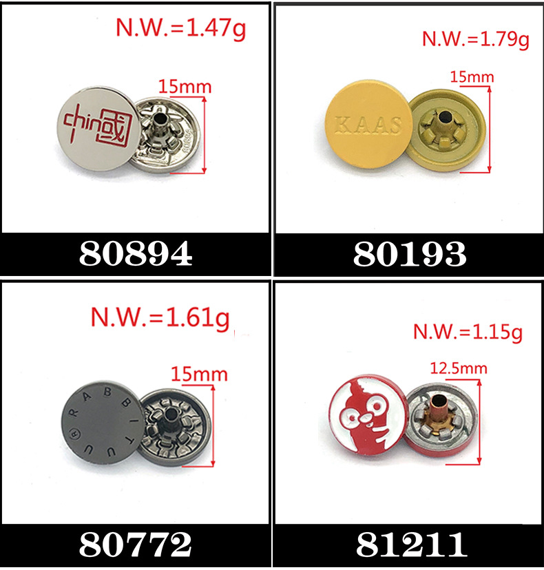Four-Button Manufacturers Wholesale Logo Embossing Zinc Alloy Round Square Light Gold Hanging Plated Four-Button Metal Buckle details Picture