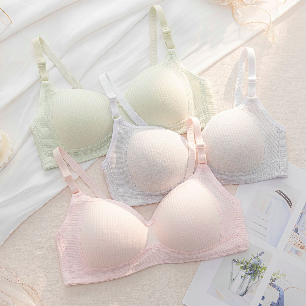 High school adjustable underwear, junior high school student no-wire small chest gathering bra, thin bra for student development girls Specification image