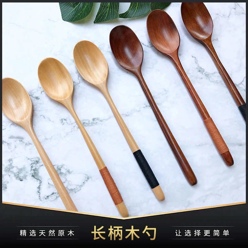 Wooden Spoon Long Handle Old Lacquer Juice Spoon Solid Wood Trumpet Coffee Spoon Japanese Zefeng Soup Spoon Baby Spoon Can Logo