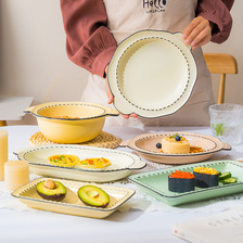 北欧乔迁碗盘碟套装家用菜盘网红陶瓷餐具创意早餐盘简约烤盘烤碗