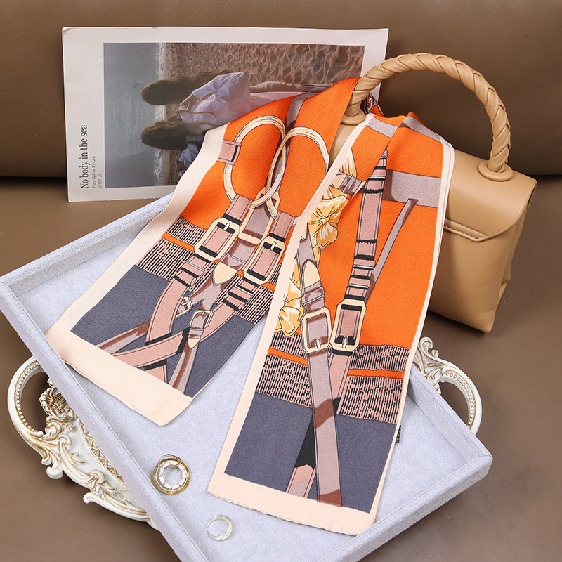 Small Silk Scarf Female Spring And Autumn Book Korean Version Of All Thin Narrow Long Scarf Tie Hair Temperament Square Scarf With Suit Shirt Scarf Application Scenario