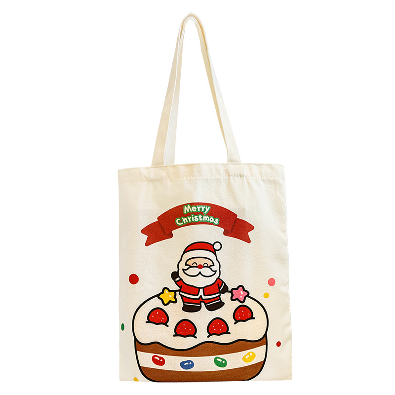 Cartoon Santa Claus canvas bag, student Christmas hand-held canvas bag, large-capacity single-shoulder bag, Christmas gift bag Item Picture