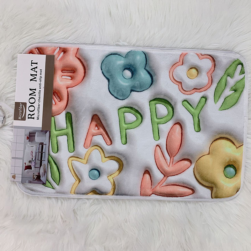 Wholesale of polyester anti-slip MATS for export, water-absorbing 5D imitation cashmere printed entrance floor MATS and door carpets Application Scenario