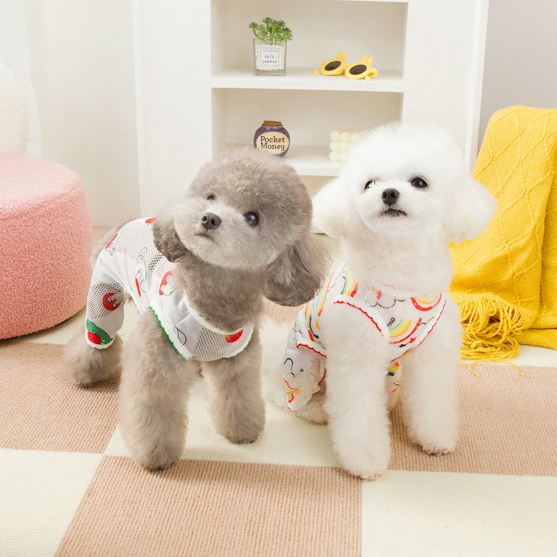 Dog clothes for spring and summer, cute and breathable cat home wear, small dog puppies, Bichon Frises, Pomeranians, mosquito repellent four-leg pants Specification image