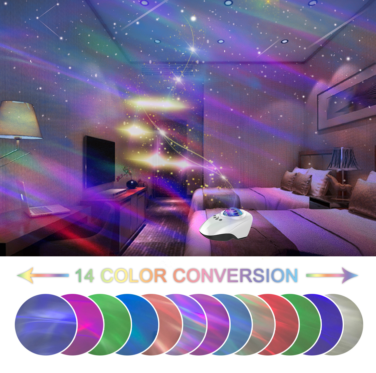 Aurora Ocean Projection Lamp, LED Starry Sky Projector, USB Bluetooth Music Atmosphere Projector, Night light Specification image