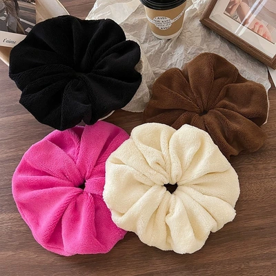 Oversized towel hair ties, dry hair, large intestine hair ties, feminine and simple autumn and winter bun hair with plush face wash hair ties thumbnail