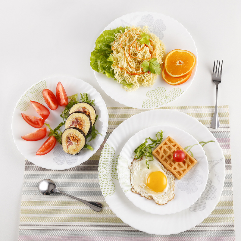 Chinbull centrifugal process lace deep plate, white jade glass heat-resistant dinner plate and vegetable plate, elegant world details Picture