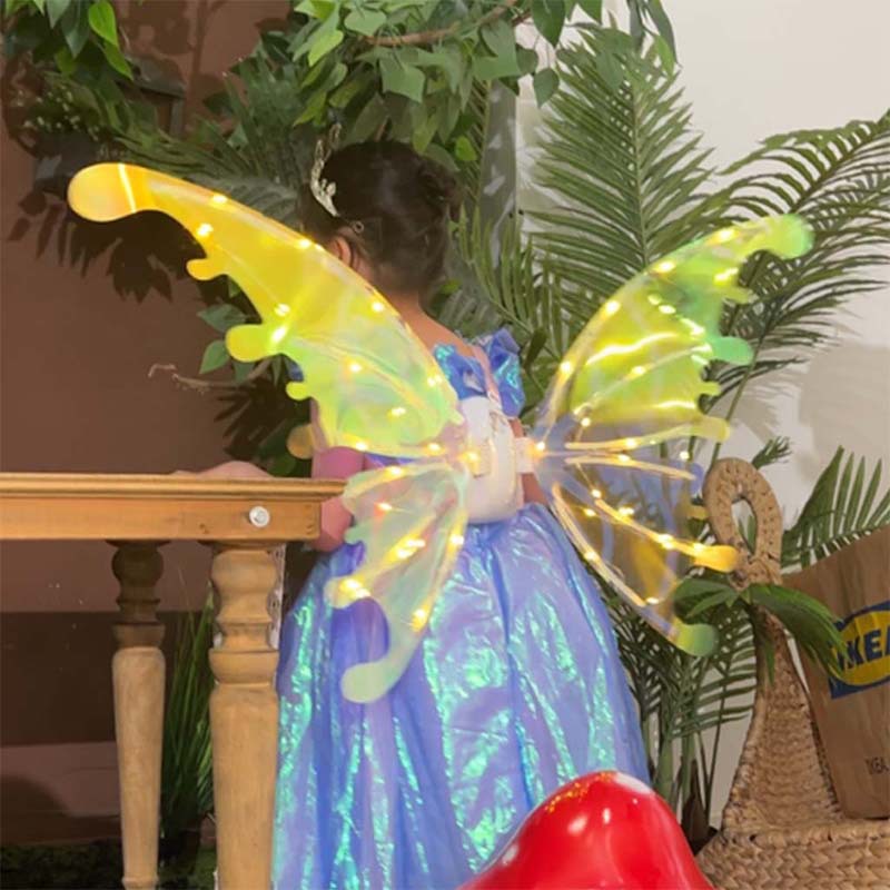 跨境新款电动蝴蝶发光翅膀花仙子天使翅膀儿童户外玩具可背批发图