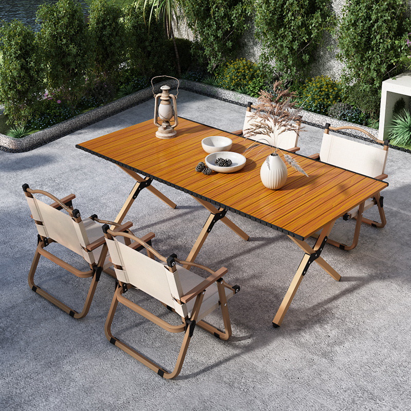 户外折叠桌子碳钢蛋卷桌批发简约便捷式桌椅休闲野餐露营桌图