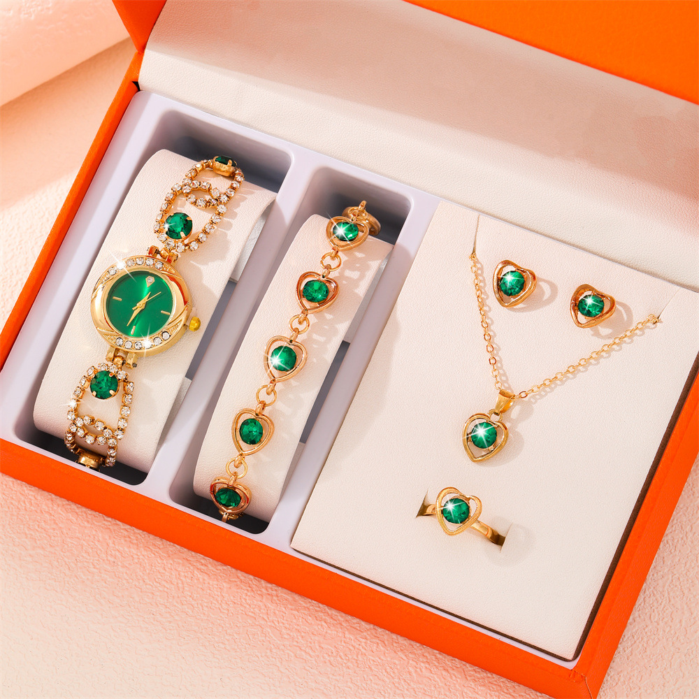 Cross-Border Explosive Women Diamond-Encrusted Temperament Fashion Watch Watch Women's Fashion Trend Necklace Bracelet Set Specification drawing