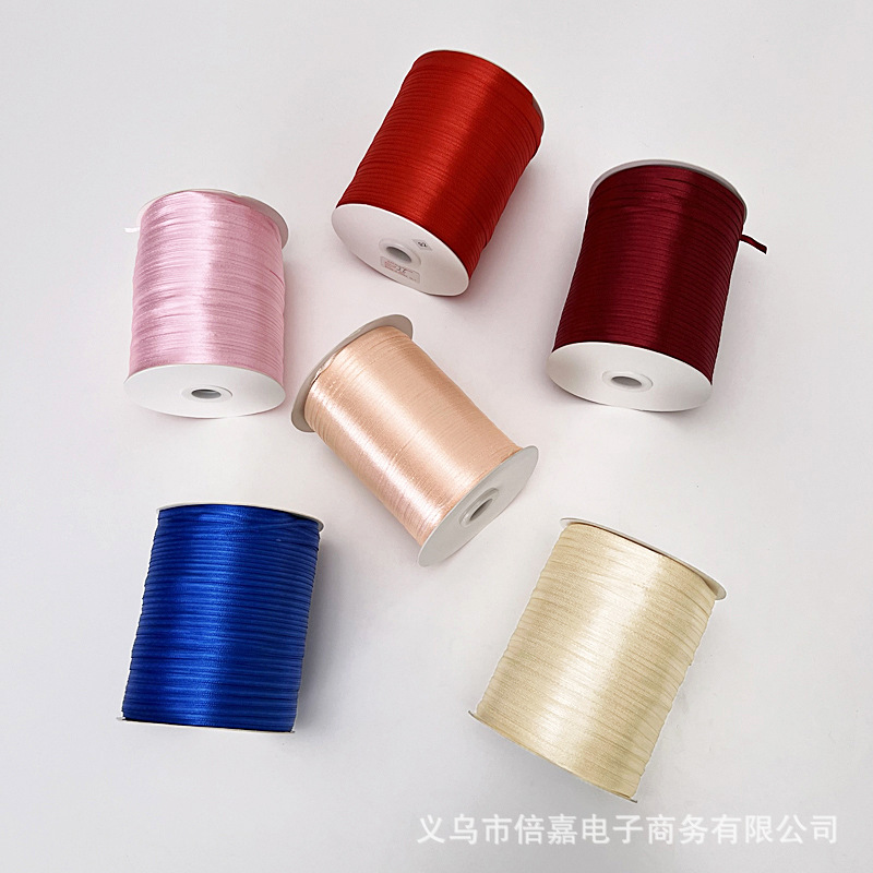 3mm ribbon, roll-tied balloon, helium rope, solid color satin birthday flower arrangement gift box, red ribbon, thin Specification image