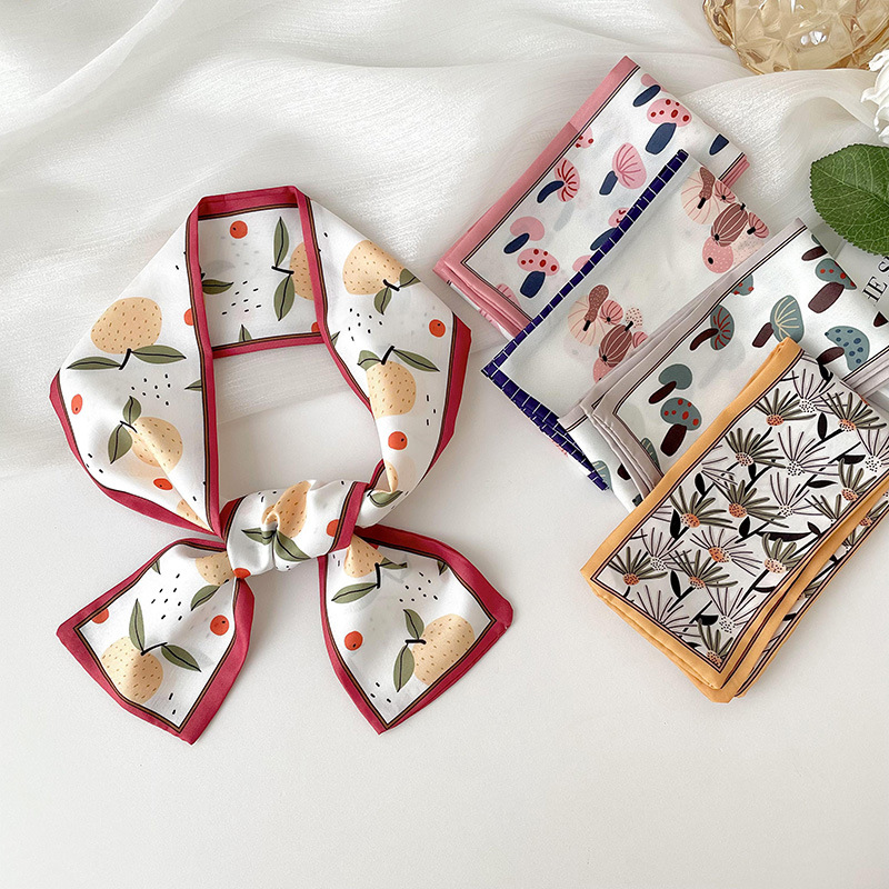 Thin Narrow Long Small Silk Scarf Female Korean Version With Bow Tie Hair Tie Bag Decoration With Hand Gift Streamer Headband Scarf details Picture