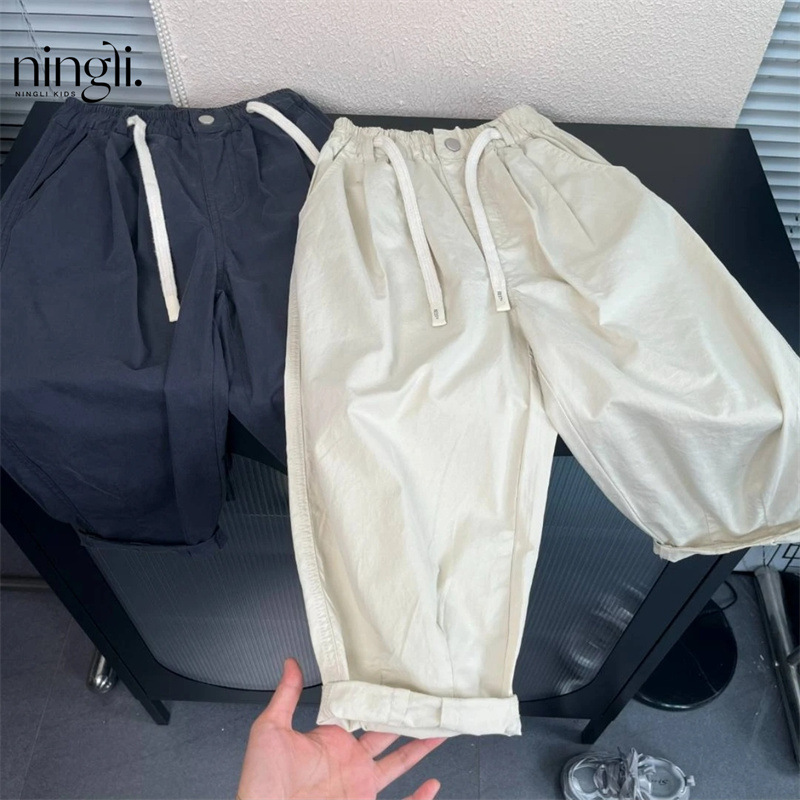 柠里童装2024夏季新款童裤儿童韩版薄款百搭长裤男女童纯色休闲裤