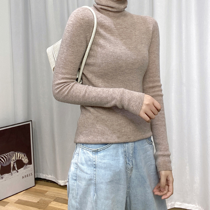 Seamless All-Wool Sweater Women's 2022 Winter New Slim-Fit Free Collar Pullover With Solid Color Sweater Base details Picture
