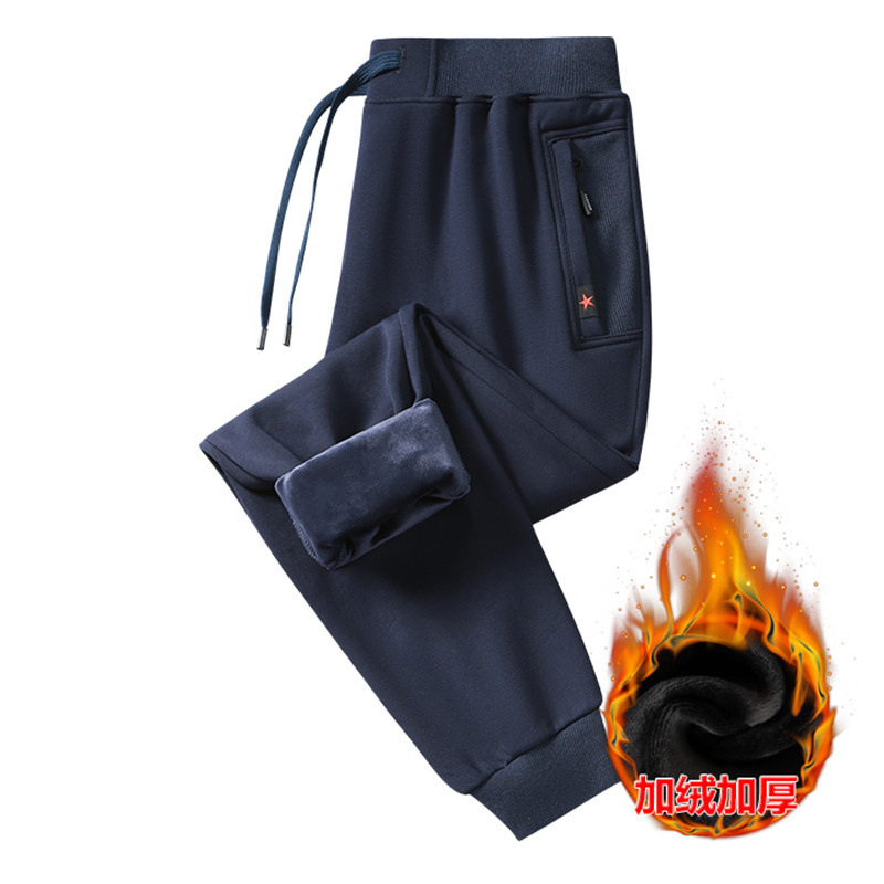 2022 Sports Pants Men's Korean Version Of Casual Nine-Point Pants Men Plus Fleece Bunched Feet Solid Color Pants Fashion Boys Cotton Sweatpants Item Picture
