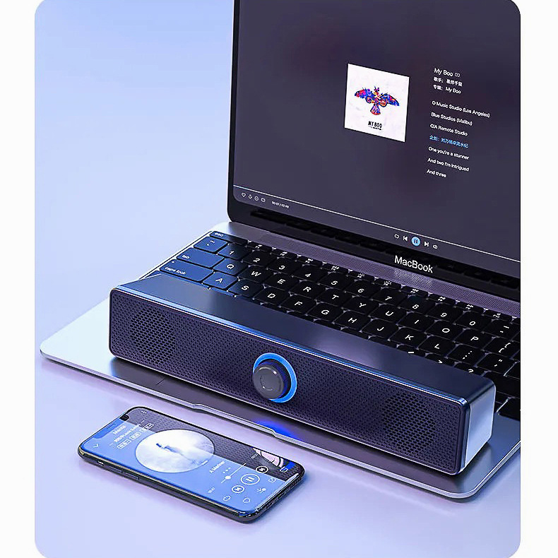 Computer, audio, desktop, home small speaker, dual speakers, high volume, laptop, desktop, long bar, Bluetooth, subwoofer details Picture