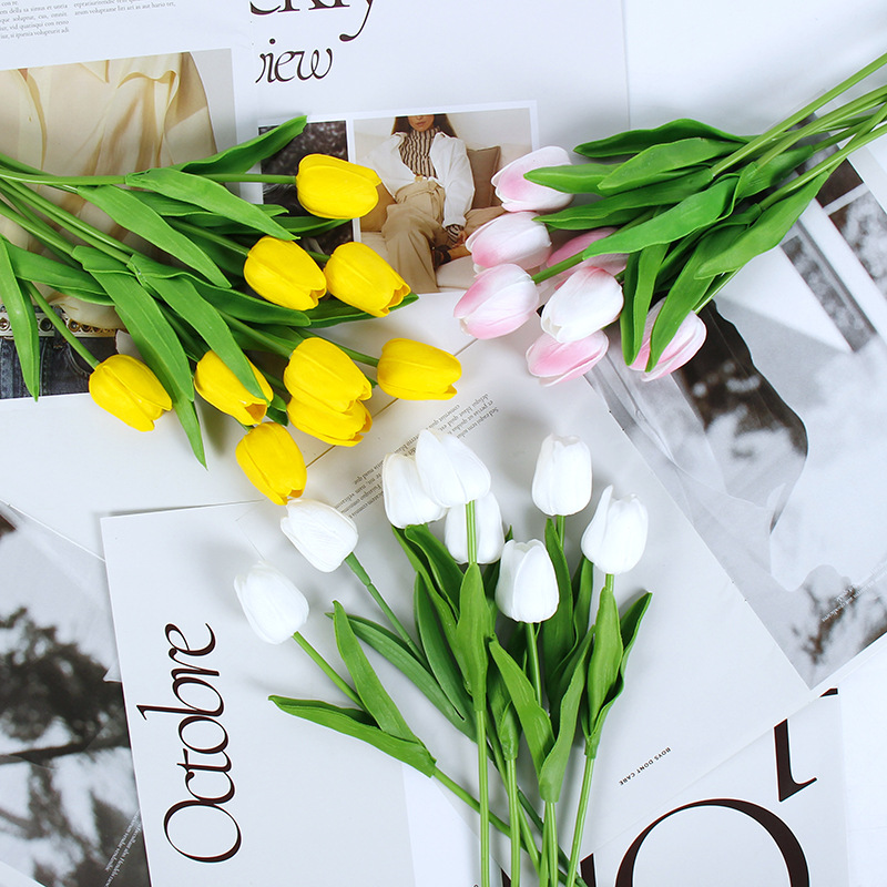 郁金香假花家居装饰PU手感仿真花拍照仿真假花厂家批发婚庆手捧花
