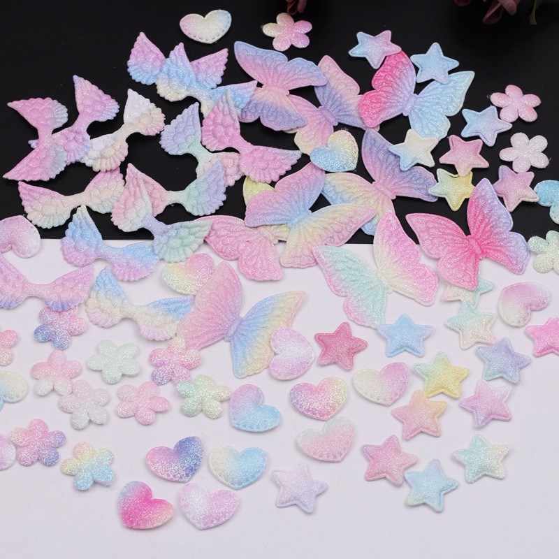 Rainbow gradient color wings, butterfly DIY accessories, clothing accessories, ultrasonic embossed fabric, headwear materials details Picture