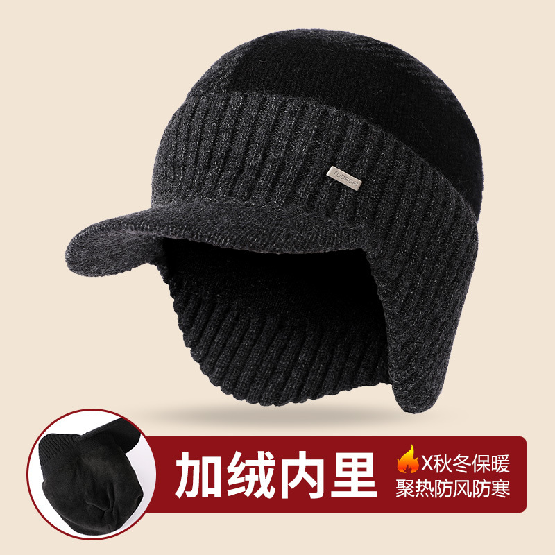Autumn And Winter Outdoor Woolen Hat Europe And The United States Men's Warm And Fleece Thickened Cap Ear-Protection Knitted Hat Amazon