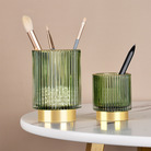 金边加厚条纹玻璃收纳桶笔筒墨绿色杯子化妆刷桶桌面花瓶水培花器