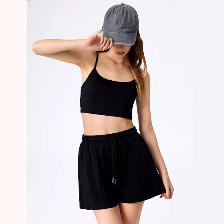 抽绳运动短裤女夏季松紧腰垂感宽松显瘦百搭休闲吊带套装