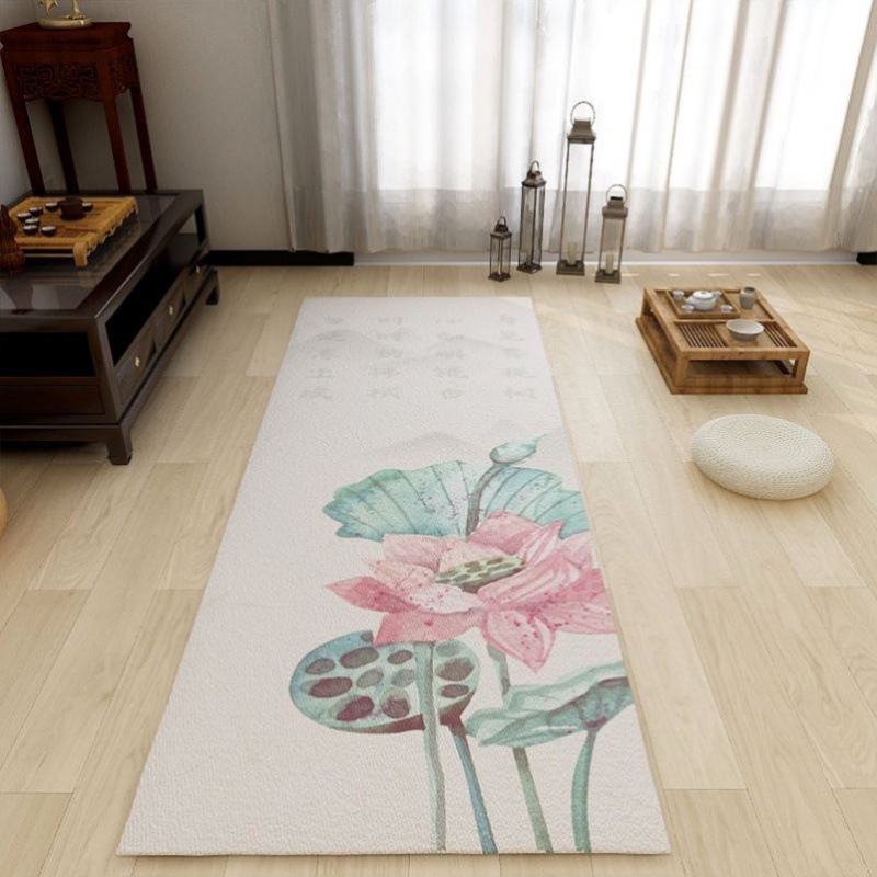 Modern Chinese-style lotus large prayer mat for home bedroom, long prayer mat, smooth crystal velvet large-sized lotus carpet Specification image