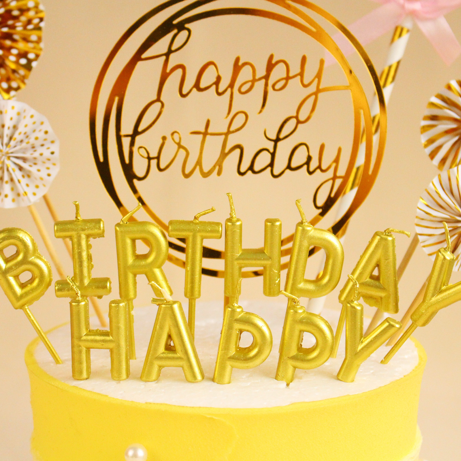亚马逊 烘焙蛋糕装饰套装 生日蜡烛纸扇气球生日快乐插件插牌套装详情图3