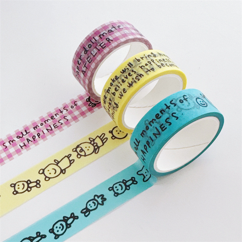 【5 meters 】 Korean InS-style washi tape simple cartoon character English planner material sticker tape