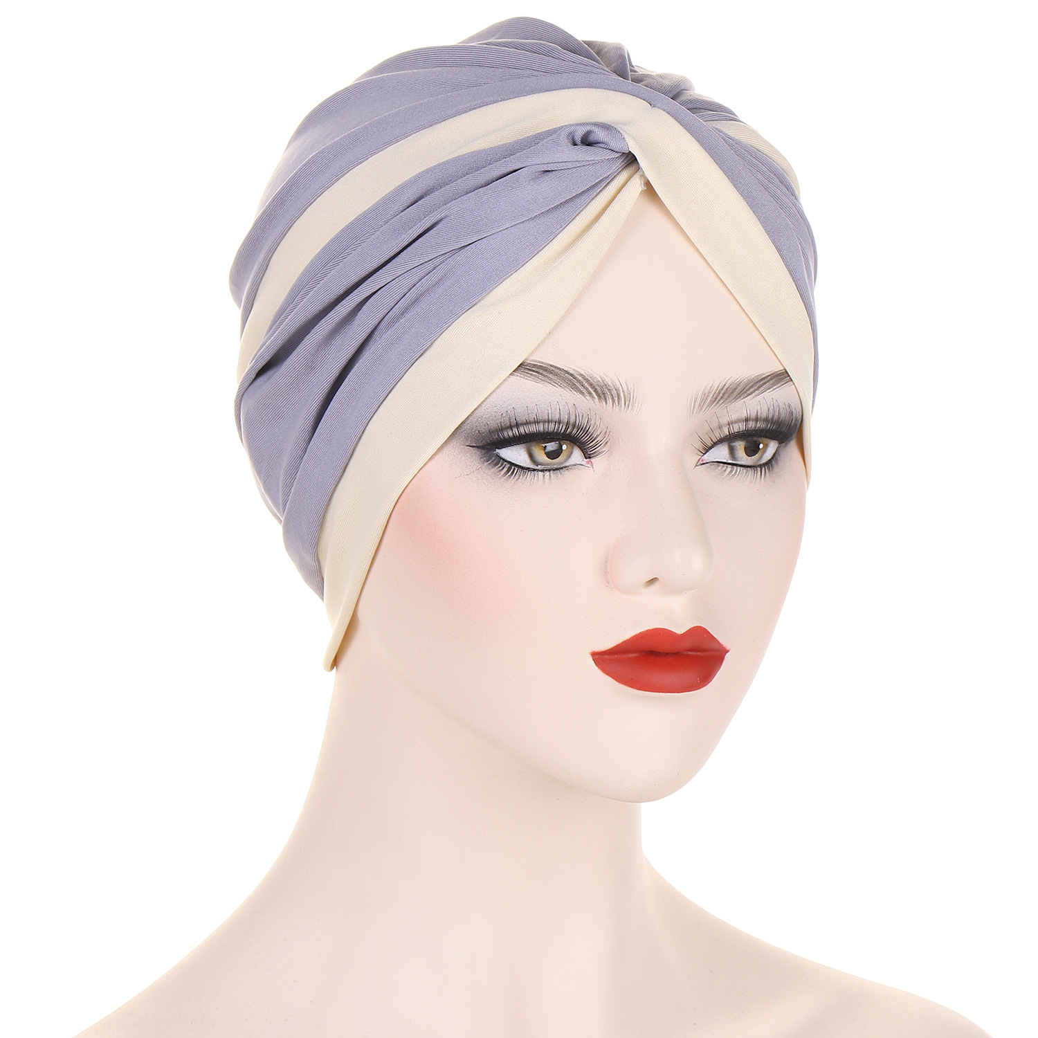 New European and American women's fashionable color-blocked Muslim headscarf cap, soft pullovers for all seasons for adults, in stock for export Item Picture