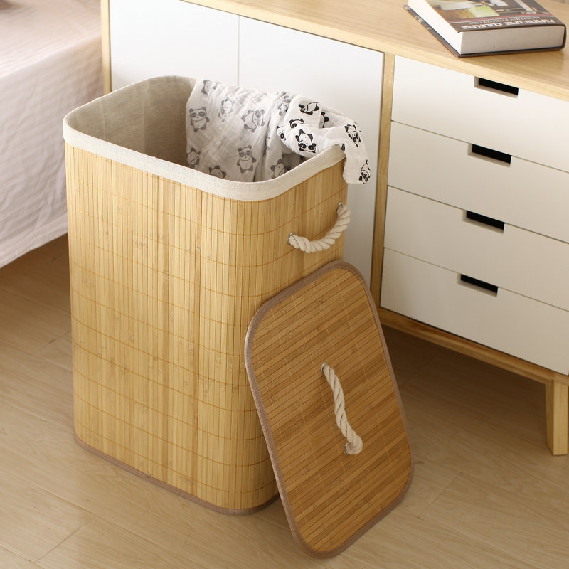 Bamboo folding and woven dirty clothes storage bucket Specification image