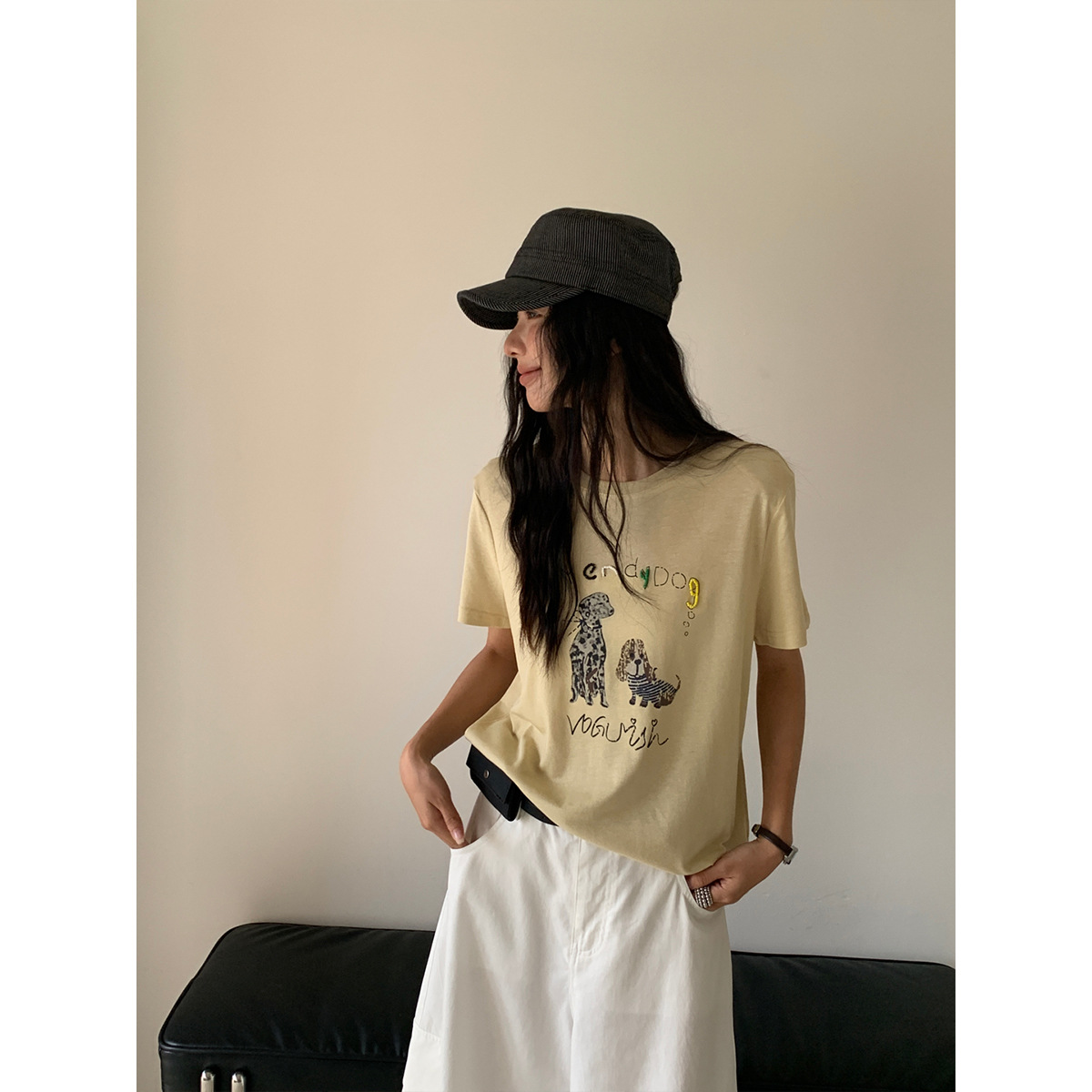 Retro and playful printed round-neck short-sleeved top, youthful and versatile cartoon T-shirt, commuting and casual summer ZA Application Scenario