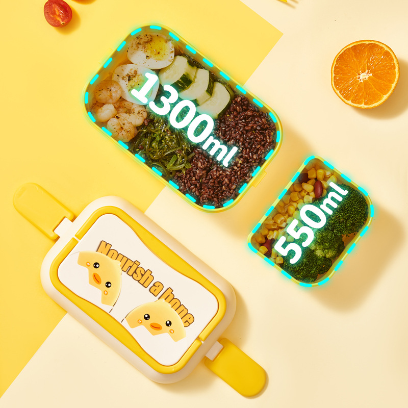 High-quality appearance level bento box with compartments and tableware, double-layer microwave lunch box, plastic portable lunch box for office workers and students Application Scenario