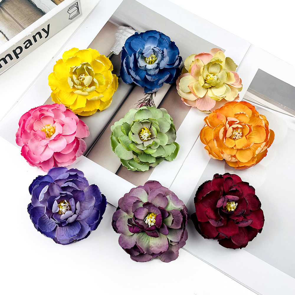 油画复古露莲花头 秋色牡丹假花 diy花环头饰材料 家居摄影摆件