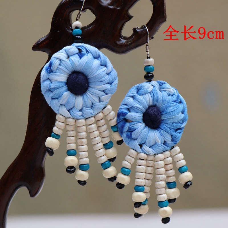 民族特色布艺扎染耳环时尚民族风女大理丽江舞台舞蹈饰品配饰批发