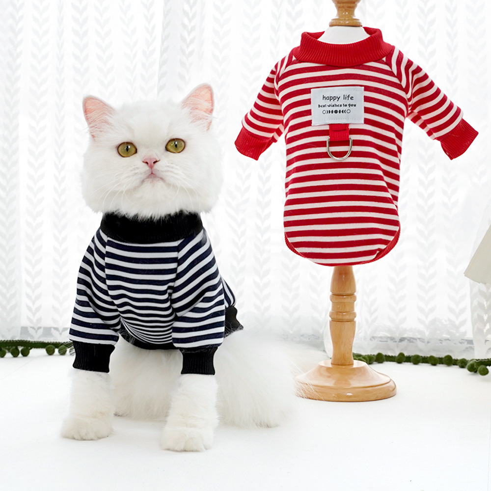 Pet autumn and winter warm striped sweatshirts, Teddy bichon Frise dog and cat clothes, small and medium-sized dog manufacturer wholesale supplies Specification image
