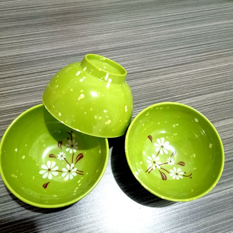 【 Zone 3-10 】178 Green Flower bowls 480 yuan per box, green printed small bowls, rice bowls, fast food bowls, spicy hot pot rice noodle bowls, melamine bowls, imitation porcelain bowls 1 yuan 2 yuan supply
