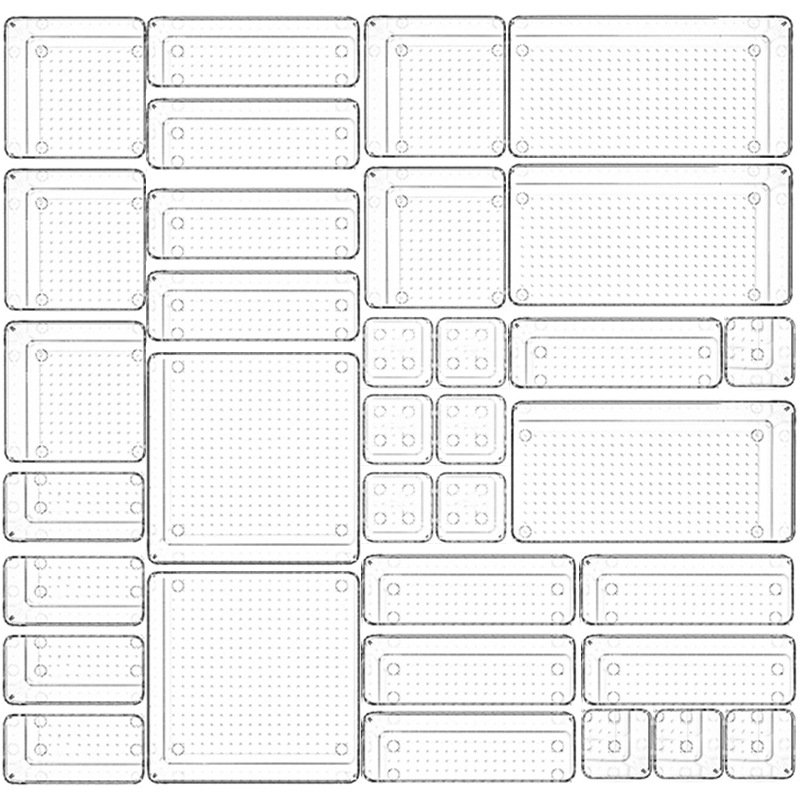 透明组合分隔收纳盒内置化妆品杂物波点条纹盒抽屉整理梳妆台套装