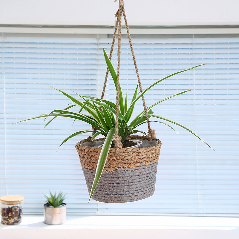 Popular Straw Flower Pot Woven Hanging Orchid Woven Hanging Basket Hand-Hung Flower Pot Woven Flower Pot Set Home Decoration Pot Basket details Picture