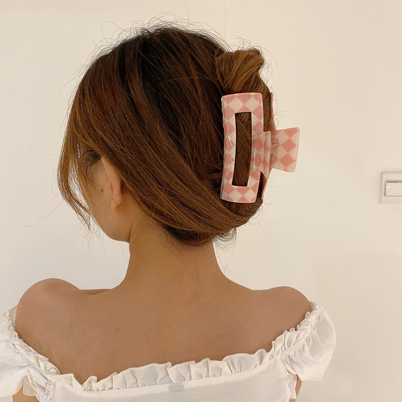 The New Internet Celebrity Checkerboard Shark Clip Korean Temperament Check Clip Back Hair Clip Large Hairpin Girl Specification drawing