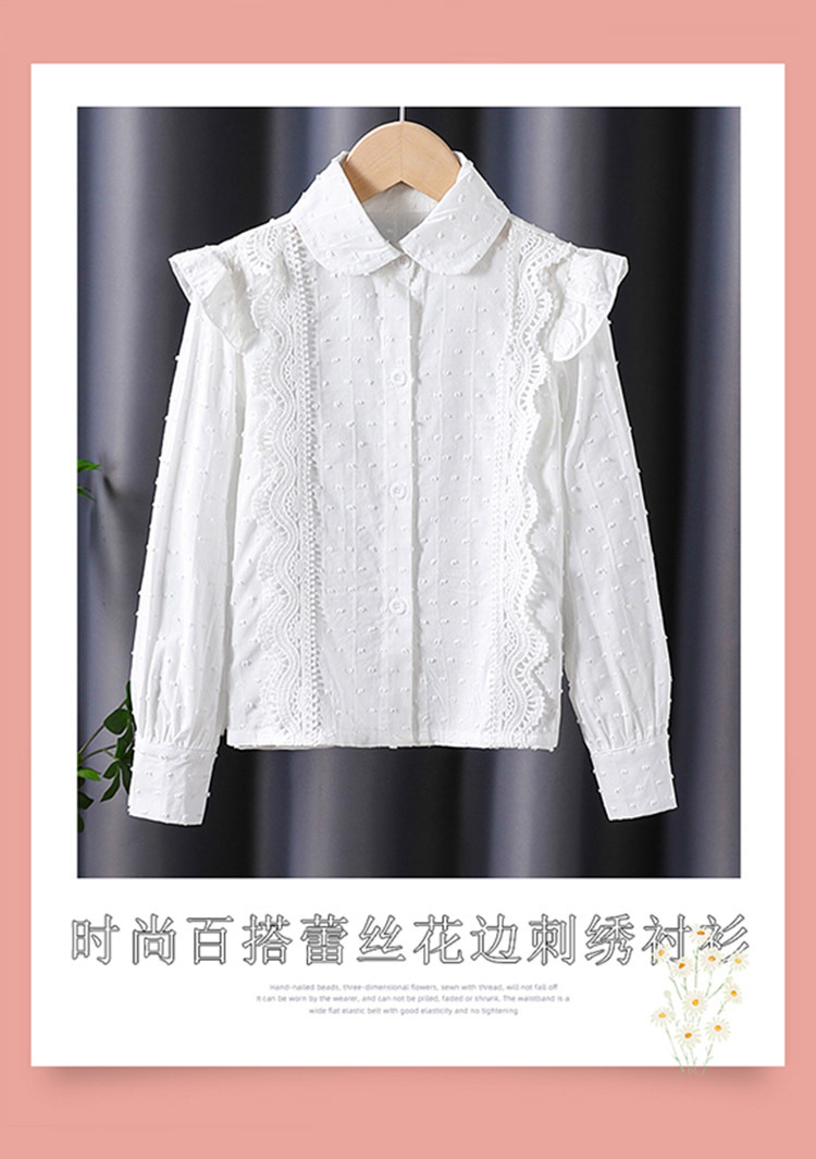 高档女童长袖衬衫纯棉开衫春秋新款儿童女孩白色学院风上衣中大童详情3