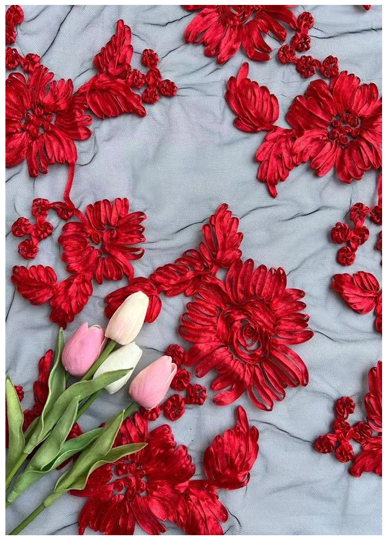 弘利科技 HLJC-332 厂家直销 新款立体网纱盘带芙蓉花绣 蕾丝童装花边 刺绣面料布料 支持剪米样 现货现发 订制详情13